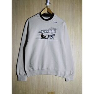 Vintage Top Stitch Sweater Large Beige Long Sleeve Men's Pullover 90s